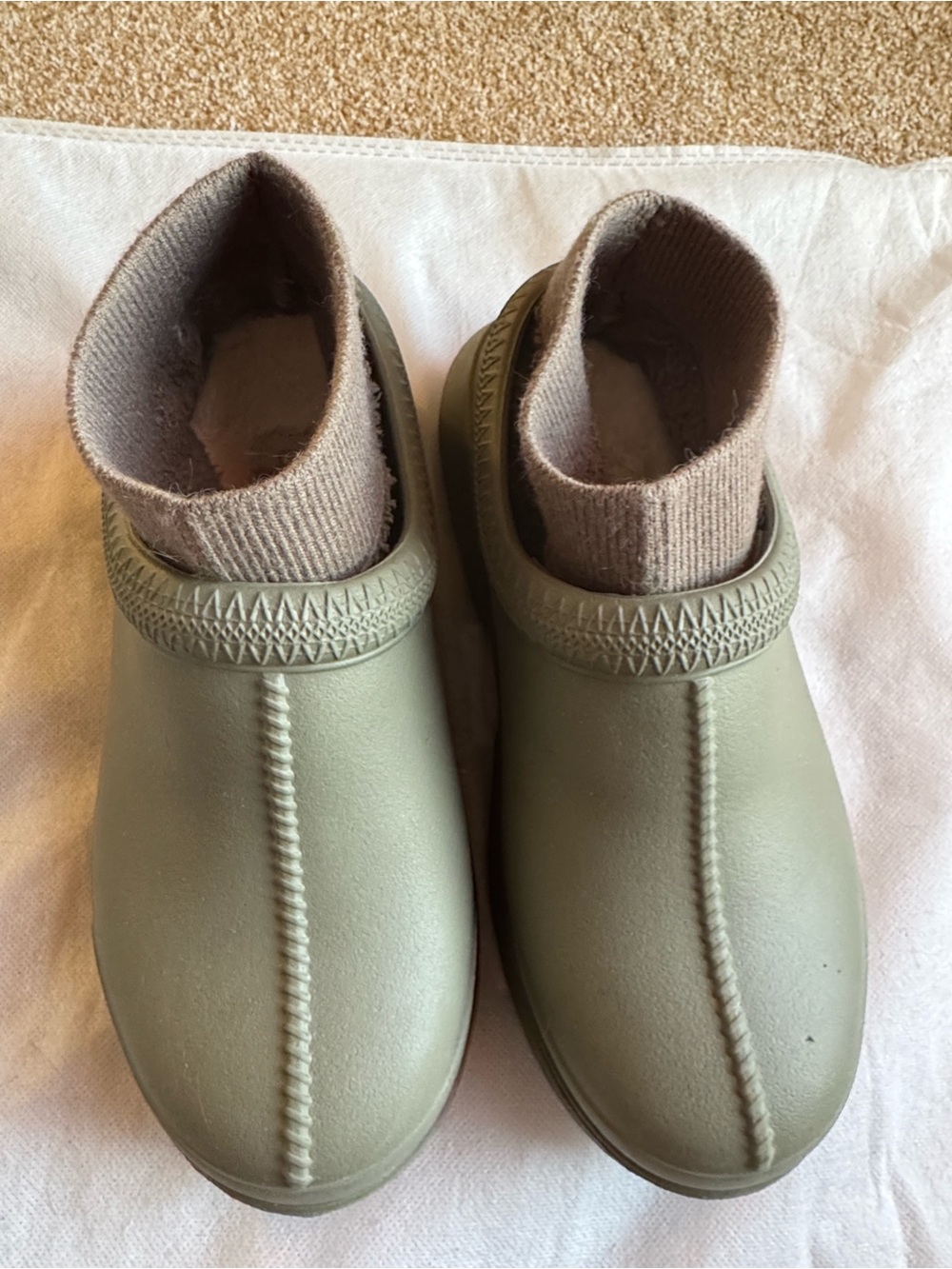 UGG Olive Green Slip-On Clogs with Olive Fuzzy Slipper Liners